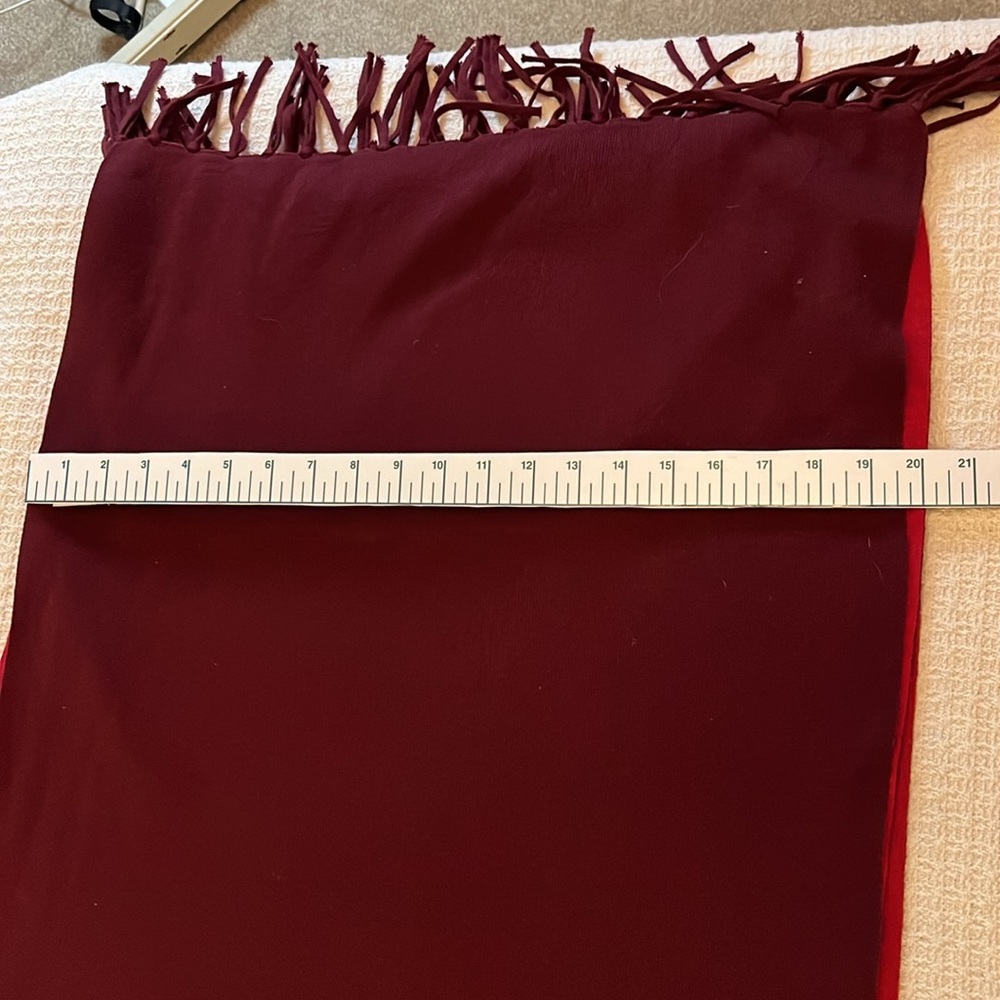 Chicos one size sweater poncho with fringe, plum outside, raspberry inside, warm - Picture 6 of 9